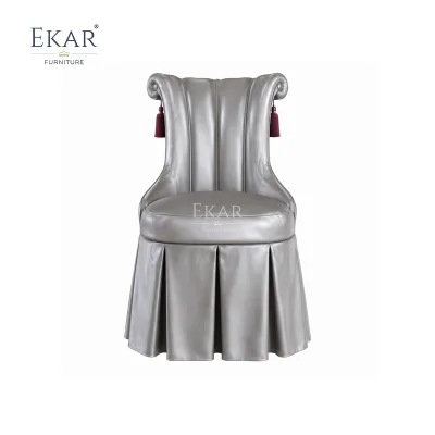Seraphina Couture Pleated Vanity Chair | Luxury French Classical Silver Upholstered Dressing Stool - EKAR