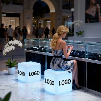 Led Outdoor Rechargeable Modern Cube Waterproof Led Furniture Table Chairs Custom Brand logo LED Chair