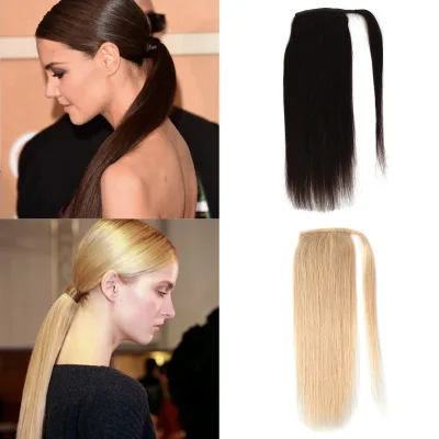 K.SWIGS 100% Remy Human Hair Natural Straight Pre-Bonded Ponytail Clip-in Wrap Extensions in Stretched Length for Daily or Party