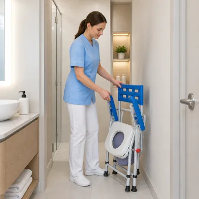 Folding Commode Chair Portable Toilet Seat Medical Mobility Aid Elderly Disabled Shower Chair Adjustable
