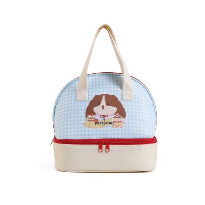 New Leather Double-Layer Cartoon Insulated Lunch Bag for Office Workers and Students