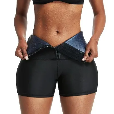 2022European and American Breasted Abdominal Sweat Pants Corset New Yoga Pants Ladies High Waist Coated Sports Fitness Shorts