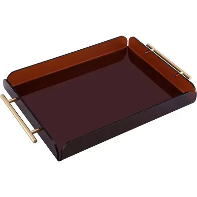 Customizable Acrylic Tray with Metal Accents-Decorative Dining Coffee Table Bathroom Storage & Aromatherapy Tray