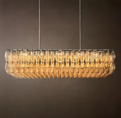 Waterfall Stacked Elongated Leaf Glass Round Staircase Chandelier for Country Mansion Rotunda Hall