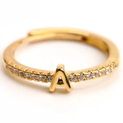 A-Z 26 Letter Adjustable Women Diamond Inlaid Zircon Initials English Alphabet Opening Rings
