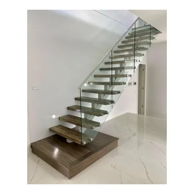 American Modern Popular Villa Straight Staircase Standard 12mm Tempered Glass Railing Stair