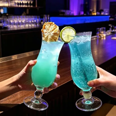 Elegant Stemmed Cocktail Glasses Set Clear Tall Glass Cups for Iced Drinks Mocktails Juice and Beverages