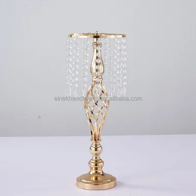 Gold Hollow Flower Stand with Beaded Accents for Wedding Table Decor