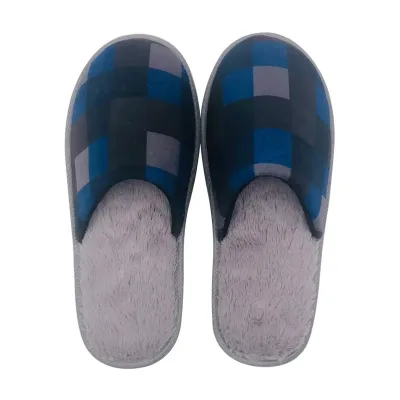 Bedroom Mule Slipper for Men Special Square Pattern Check Upper Printing Memory Foam Slip on Indoo Slippers