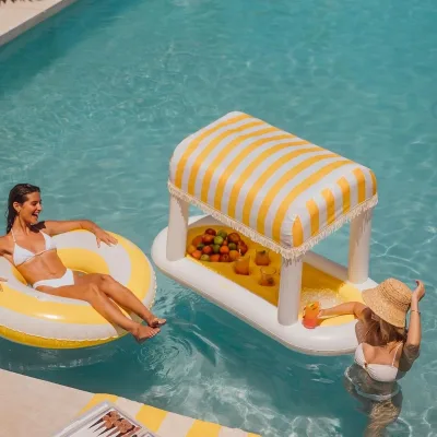 PVC Floating Drink Station with Removable Fabric Shade Pool Floats with Cup Holders & Ice Cooler