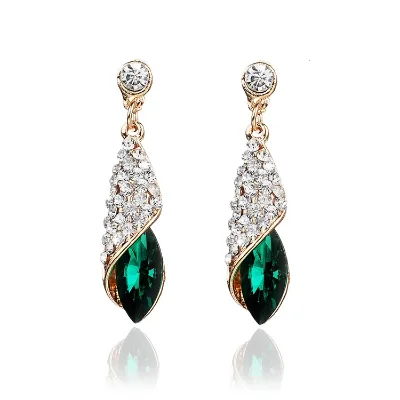 Vintage Women Crystal Water Drop Earrings Jewelry Wedding Pierced Crystal Rhinestone Dangle Earrings