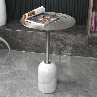 Nordic Modern Creative Design Living Room Sofa Side Table Small Marble Metal Top Easy Assembly Contemporary Apartment Farmhouse
