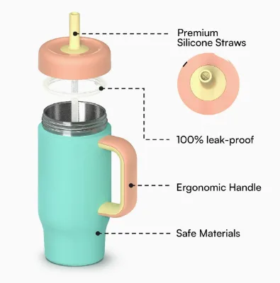 Customizable 12/22/18oz Children's Thermos 304 Stainless Steel Double-Layer Anti-Choking Heat-Insulated Straw Bottle for Travel