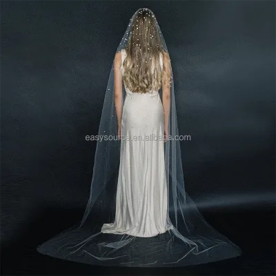 YM3 Shiny Wedding Veil with Rhinestones Long Brid Veil Bridal Wedding Dress Accessories