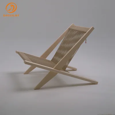Luxury Modern Lounge Chair with Solid Wood Cross Frame and Woven Rope/Seat, Minimalist Accent Seating for Outdoor and Indoor Use