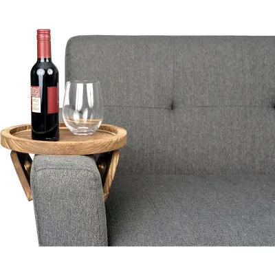 Retro Solid Wood Round Sofa Armrest Tray Clip-On Couch Arm Tray Table for Cozy Living Room Decor Snack and Drink Server