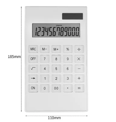 White Solar Calculator 12-Bit Crystal Button Dual Power Office Calculator