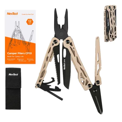 NexTool Camper CP10 12in1 Multitool Locking Knife Saw Scissors Fire Starter Tent Stake Puller EDC Gear for Outdoor