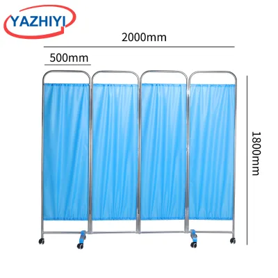 YAZHIYI Mobile 4 Folds Medical Bedside Screen 304 Stainless Steel Frame Detachable Fabric Divider For Beauty Salon Nursing