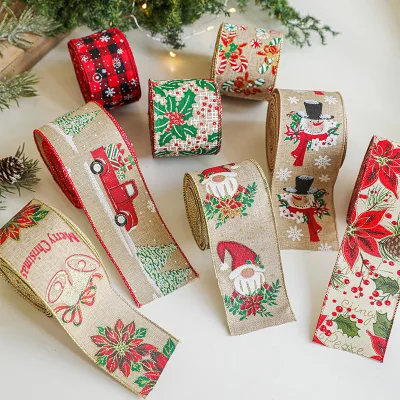 Linen Christmas Ribbon Christmas Tree Rattan Garland Decoration Ribbon Webbing Party Supplies Ambiance Arrangement Ribbon