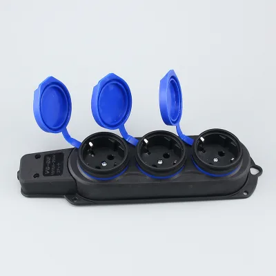 German-Style IP44 Waterproof European Standard Power Strip with Blue Cover 1 AC Outlet CE for 16A Rated