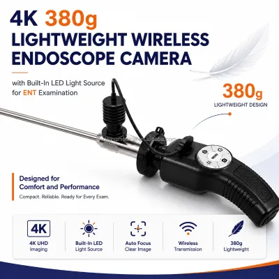 4K 380g Lightweight Wireless Endoscope Camera with Built-In LED Light Source for ENT Examination