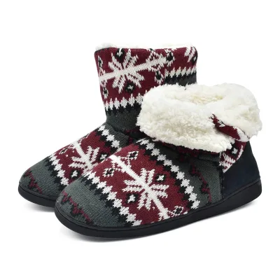 Slipper Boots for Women Premium Knitted Upper with Warm Fleece Lining Winter Warm Comfort House Ankle Knit Boots