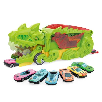 Deformed Die Cast Metal Ejection Car Dinosaur Trailer Truck Toy With Cars for Kids