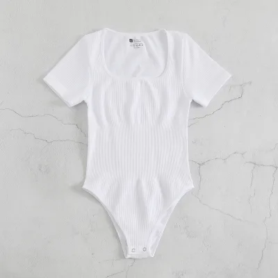 New Winter Women's Casual and Fashionable Solid Color Waist Cinching Tight Fitting Hip Lifting square Neck Thong Jumpsuit