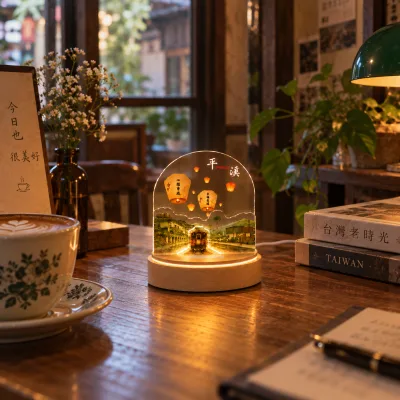 Taiwan Pingxi Railway Station LED Aroma Lamp with Wood Base, Essential Oil Aroma Stone Night Light, Custom Scenic Souvenir