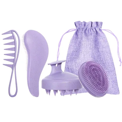 Wheat Straw Four-piece Set Egg Comb Home Massage Comb Straight Hair Curly Hair Shampoo Brush Set Styling Comb
