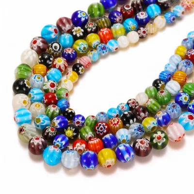 Hot Selling Size 4/6/8/10/12mm Smooth Round Assorted Colors Crystal Lampwork & Glass Chevron Beads for Fashion Jewelry Making