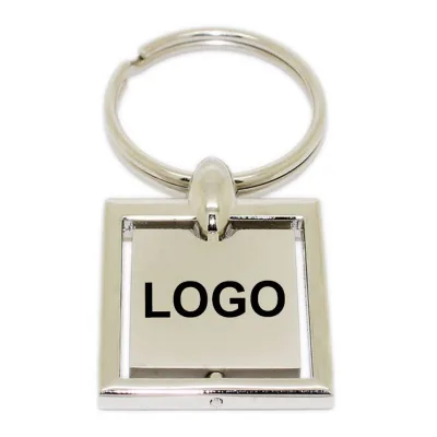 Personalizados 3D Metal Logo Custom Square Clear Laser Engraving Sublimation Blanks Metal Keychain