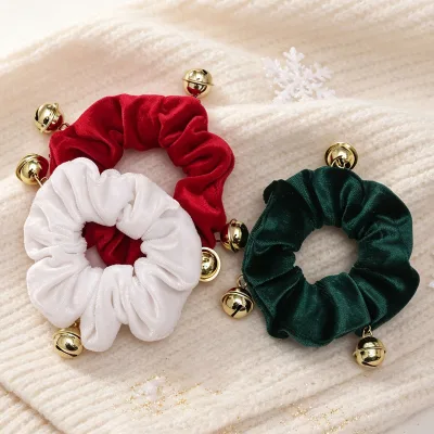 WOWEI Velvet Hair Scrunchies Christmas Hair Ties With Bells Elastic Hair Bands Ponytail Holders for Women Girls Christmas Gifts