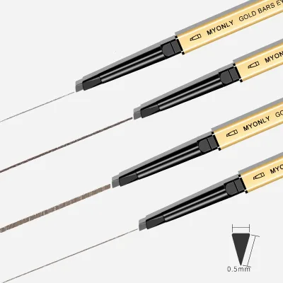 Vegan Gold Chopsticks Triangle Automatic Rotating Brow Pencil Double Ended Waterproof Retractable Slim Eyebrow Pencil