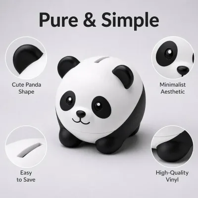 Cute Panda Vinyl Piggy Bank Kids Cartoon Animal Money Saving Box Minimalist Panda Coin Bank Gift Home Desktop Decor Saving Jar