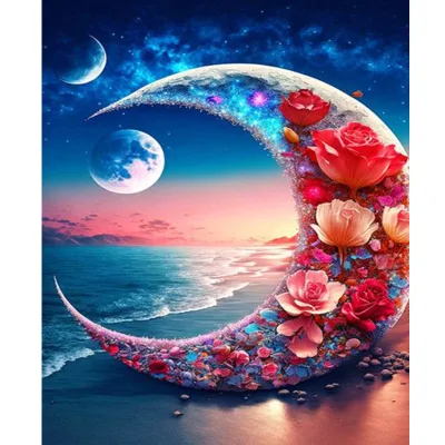Paint by Numbers for Adults Beginner Easy Acrylic on Canvas for Home Decoration Romantic Beach Moon Picture 40x50cm/16x20inch