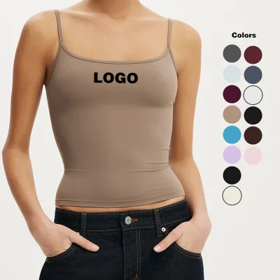 Women Wholesale Basic Slim Fit Cami Top 95% Cotton 5% Spandex Solid Color Casual Tank Tops Fashion Custom Spaghetti Strap Cami