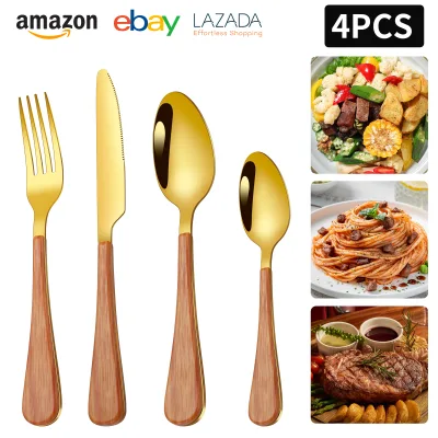 1010 Stainless Steel Cutlery Set 4PCS Gold Flatware Mirror Polished Tableware for Home Restaurant