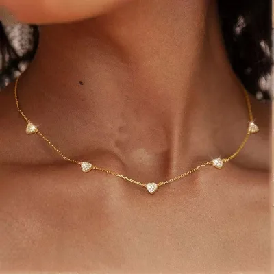 New Eco-Friendly Quality Copper Chains Gold Silver Collar Necklaces Sparkling Zirconia Geometric Heart Necklaces Gifts for Women