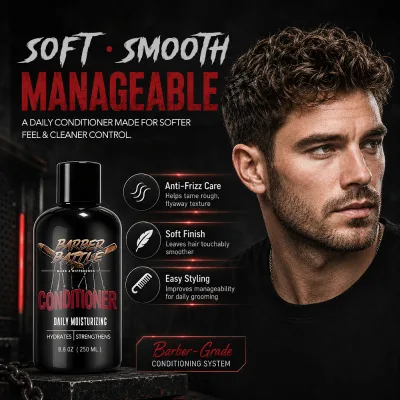 20+ Yeas Men Grooming Brand BARBERBATTLE New Men Daily Hair Conditioner TeaTree Male Hair Moisturizer Anti Frizz Moisturizing
