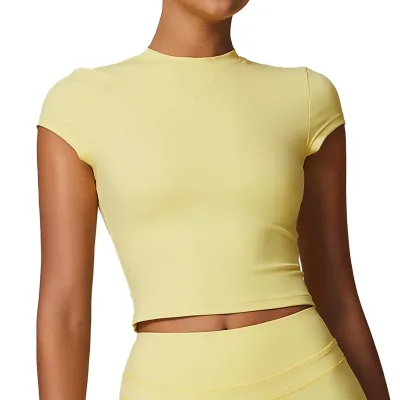 European American-style Sports Yoga Wear Women Brushed Tight-fitting Back-enhancing Sweat-Wicking Spandex/Nylon Top