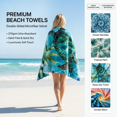 Free Custom Factory Direct 94%P 6%N Double Sided Jacquard Knitted Velvet Beach Bath Towel Stock Quick Dry Sand Free Microfiber
