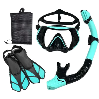2024 Version Snorkel Set Snorkeling Gear Adults Diving Goggles Mask Dry Top Snorkel and Dive Flippers Kit With Gear Bag
