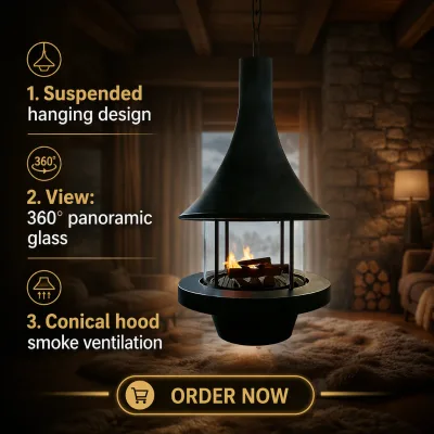 Hanging Fireplace Real Flame Wood-Burning Alcohol-Powered Heater Indoor Metal Energy-Saving for Villas Guesthouses Living Rooms
