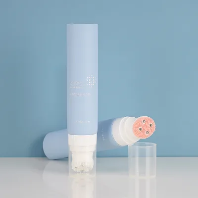 120ml Blue Massage Packaging Tube With Brush D40mm Four-Bead Rolling Round Facial Cleansing Silicone Massage Brush Cosmetic Tube