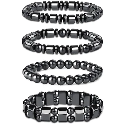 Black Hematite Bracelet Energy Elastic Magnet Stone Beaded Bracelet Natural Crystal Gemstone Hematite Magnet Stretch Bracelet