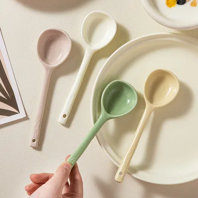 Long Handle Ceramic Soup Spoons for Restaurant Hotel and Party Tableware Japanese Style Spoon