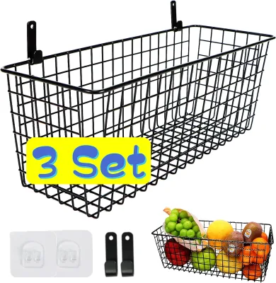 Wholesale Custom 3 Sets Eco-Friendly Metal Wire Fruit Basket Wall Mounted Food Storage Bind for Living Room Kitchen Study Room