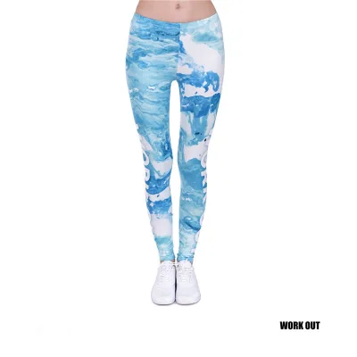 Fashion Custom Print Work Woman Denim Leggings Marble Blue Printing Sexy Slim Mid Waist Anti-Bacterial Breathable Ankle-Length
